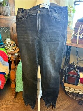 Flying Monkey Black Washed Distressed Ankle Jeans